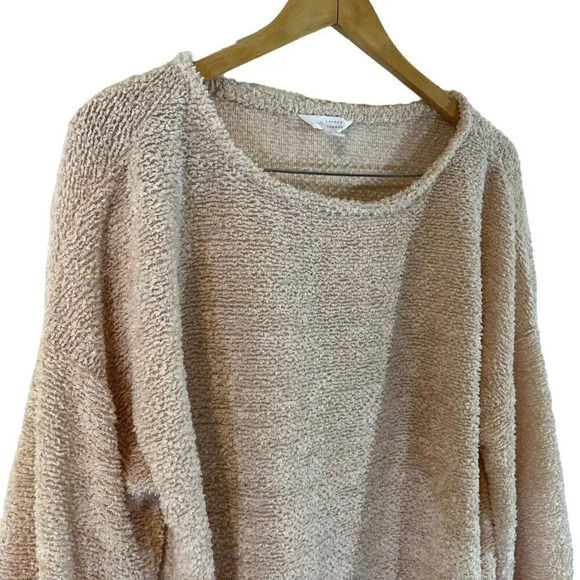 LC Lauren Conrad Light Nude Pink Fuzzy Cropped Sweater XL Pullover Long Sleeves - Picture 3 of 6
